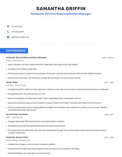 Customer Service Representative Manager Resume