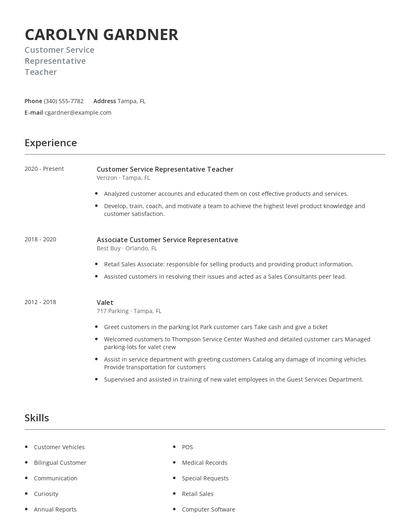 Customer Service Representative Teacher Resume
