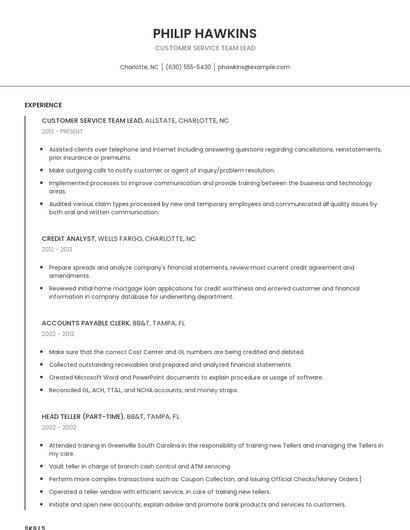 Customer Service Team Lead Resume