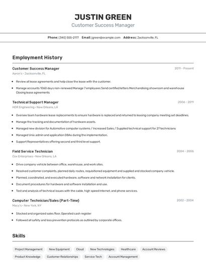 Customer Success Manager Resume
