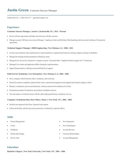 Customer Success Manager Resume