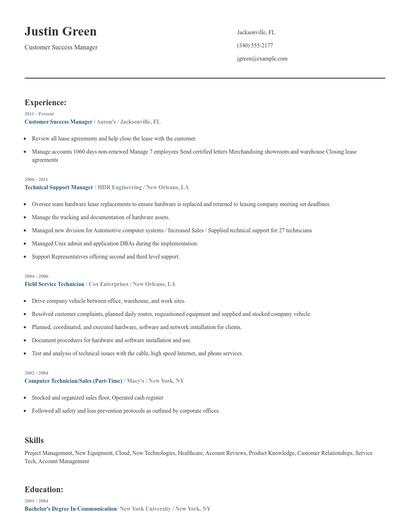 Customer Success Manager Resume