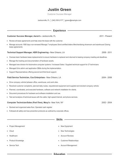 Customer Success Manager Resume
