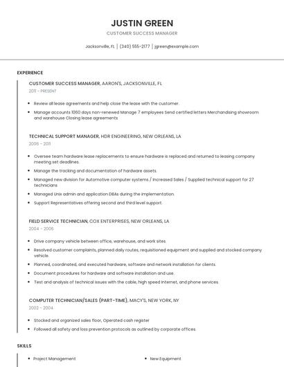 Customer Success Manager Resume