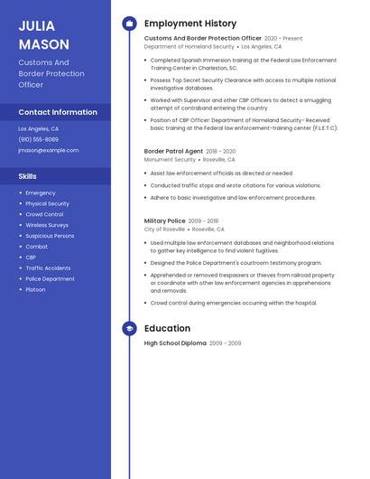 Customs And Border Protection Officer Resume