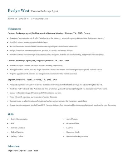 Customs Brokerage Agent Resume