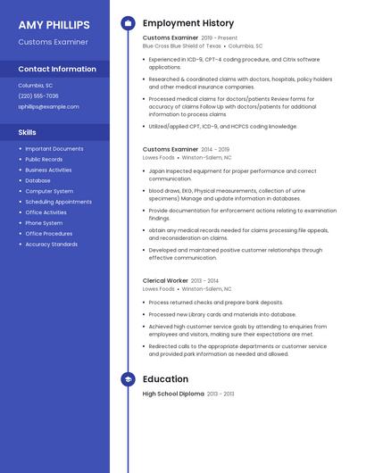 Customs Examiner Resume