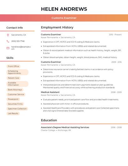 Customs Examiner Resume