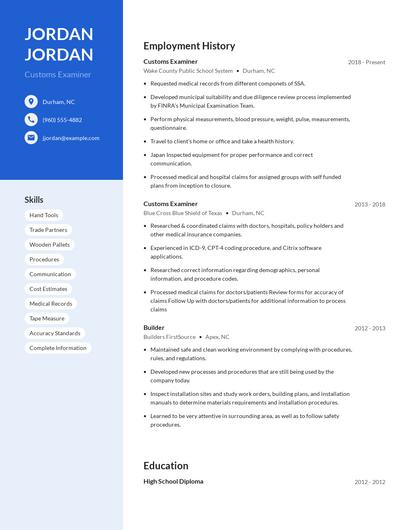 Customs Examiner Resume