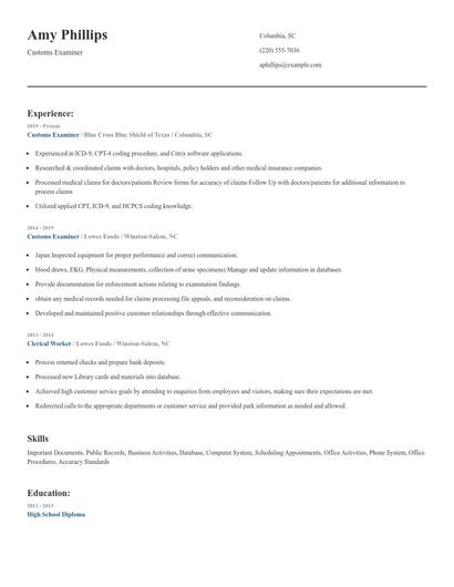 Customs Examiner Resume