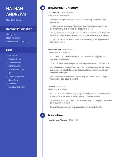 Cut File Clerk Resume