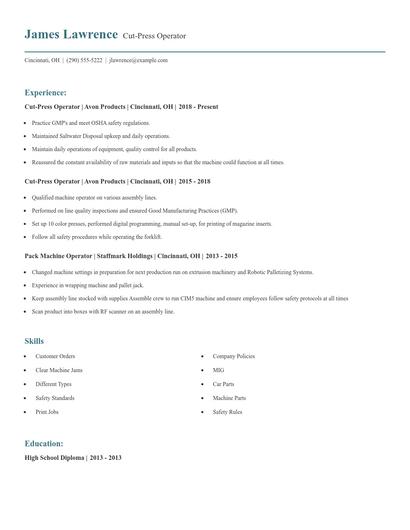 Cut-Press Operator Resume