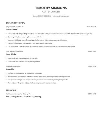 Cutter Grinder Resume