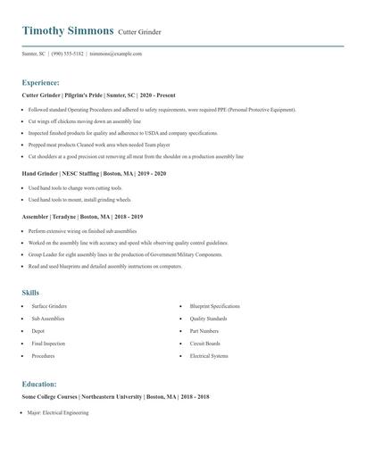 Cutter Grinder Resume