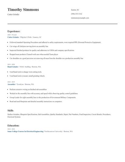 Cutter Grinder Resume