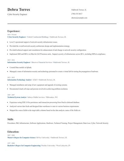 Cyber Security Engineer Resume