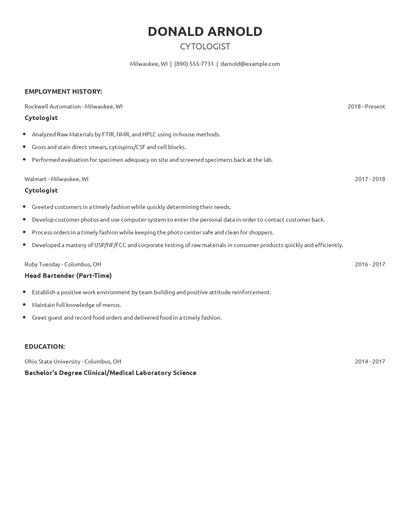 Cytologist Resume