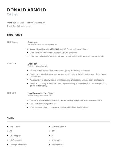 Cytologist Resume