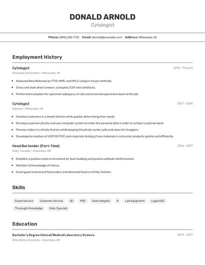 Cytologist Resume