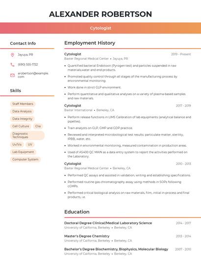 Cytologist Resume