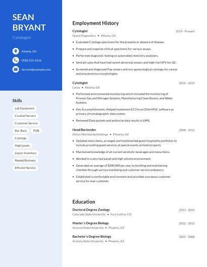 Cytologist Resume