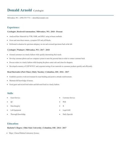 Cytologist Resume