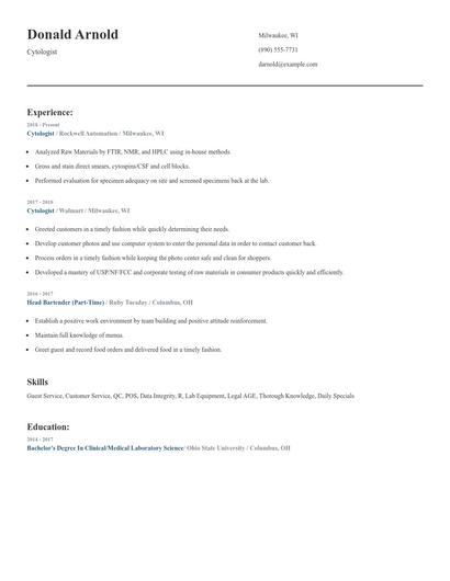 Cytologist Resume
