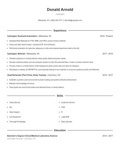 Cytologist Resume