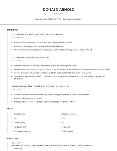 Cytologist Resume