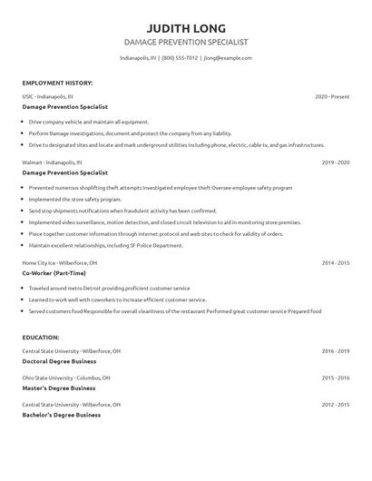 Damage Prevention Specialist Resume