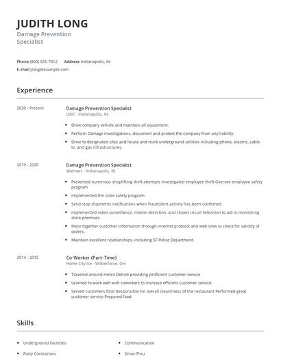 Damage Prevention Specialist Resume