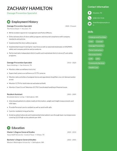 Damage Prevention Specialist Resume