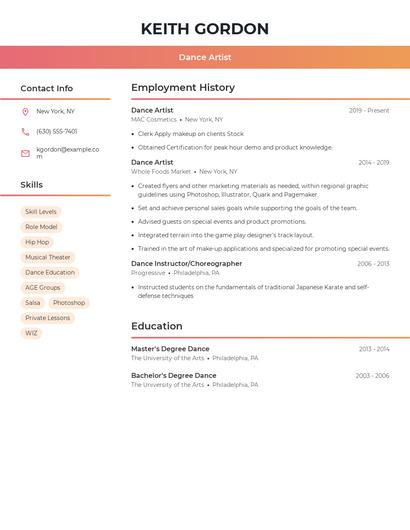 Dance Artist Resume