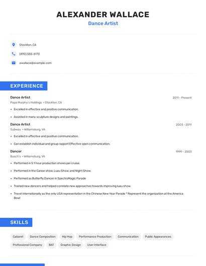 Dance Artist Resume