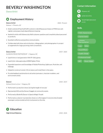 Dance Artist Resume