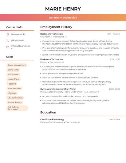 Darkroom Technician Resume