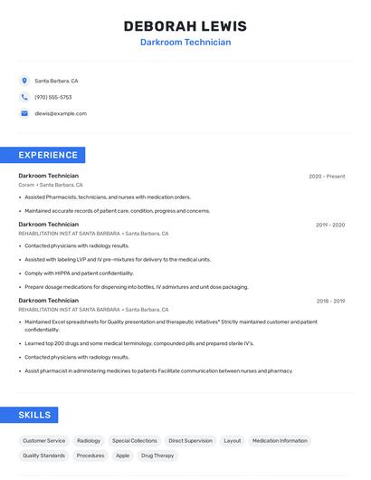 Darkroom Technician Resume