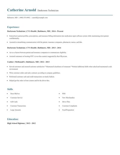 Darkroom Technician Resume
