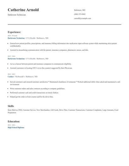 Darkroom Technician Resume
