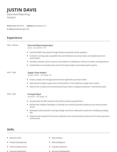 Data And Reporting Analyst Resume