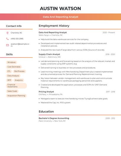 Data And Reporting Analyst Resume