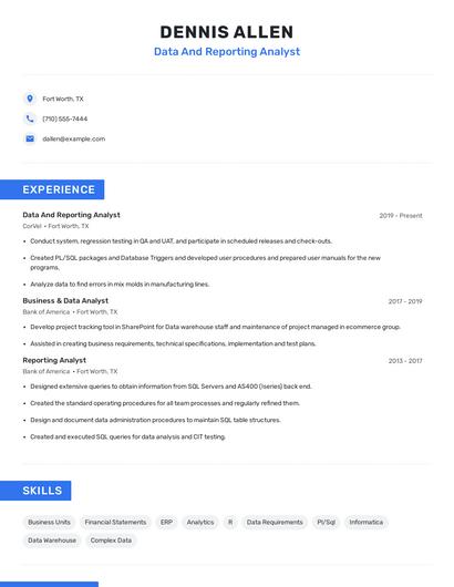 Data And Reporting Analyst Resume