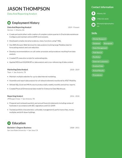 Data And Reporting Analyst Resume
