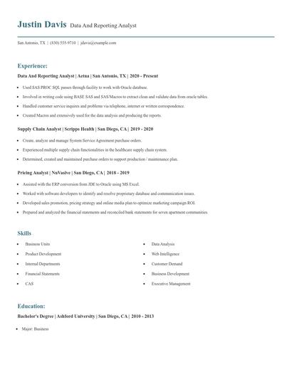 Data And Reporting Analyst Resume