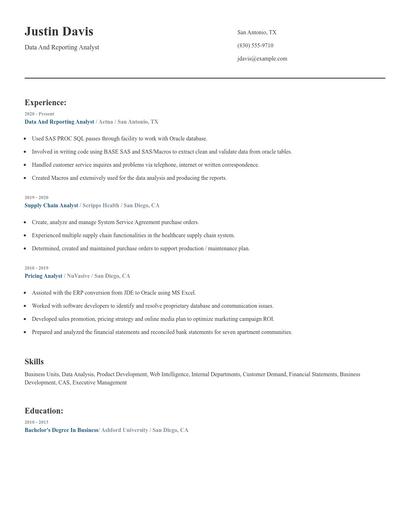 Data And Reporting Analyst Resume