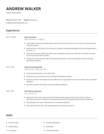 Data Assistant Resume