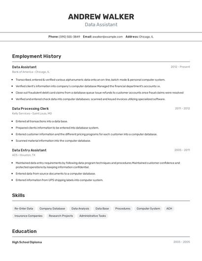 Data Assistant Resume