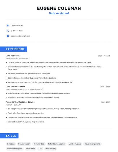 Data Assistant Resume
