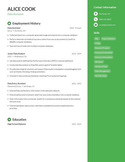 Data Assistant Resume