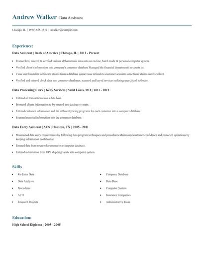 Data Assistant Resume